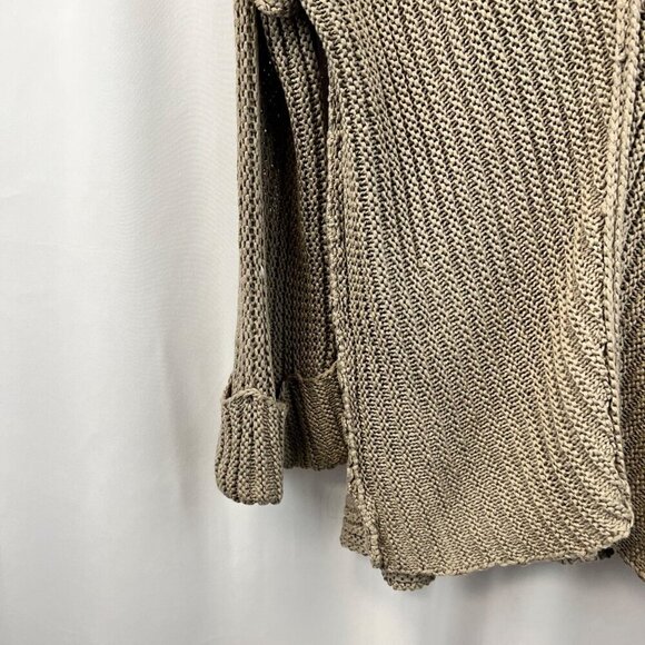 She & Sky Womens V-Neck Long Cuffed Sleeve Open Knit Sweater Stone Medium - Picture 3 of 7